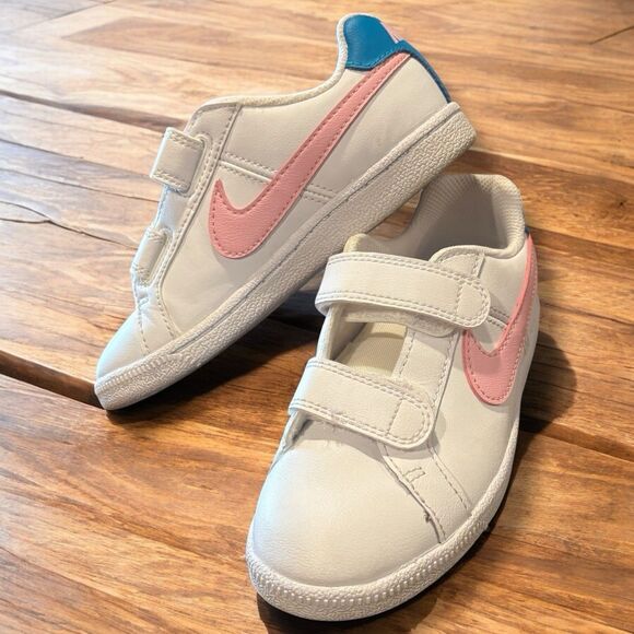 Nike Court Royale 2 Low PSV White Pink Blue Hook & Loop Sneakers Kids Size 11C - Picture 1 of 8